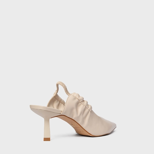 Scarpin Slingback Drape Salto Fino Couro Off White Cotton