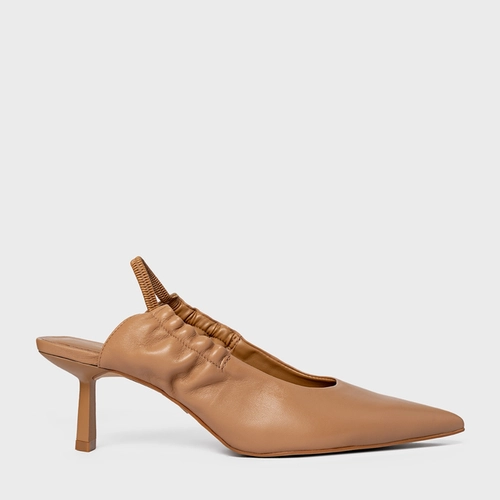 Scarpin Slingback Drape Salto Fino Couro Bege Cookie
