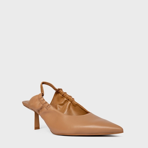 Scarpin Slingback Drape Salto Fino Couro Bege Cookie