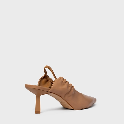 Scarpin Slingback Drape Salto Fino Couro Bege Cookie