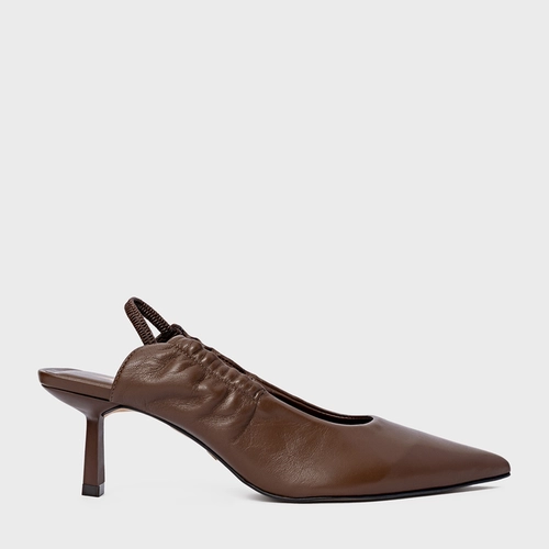 Scarpin Slingback Drape Salto Fino Couro Marrom Brownie