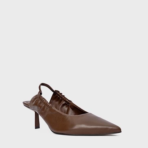 Scarpin Slingback Drape Salto Fino Couro Marrom Brownie