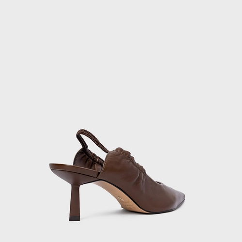 Scarpin Slingback Drape Salto Fino Couro Marrom Brownie