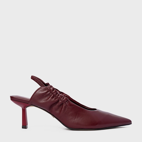 Scarpin Slingback Drape Salto Fino Couro Vinho Mahogany