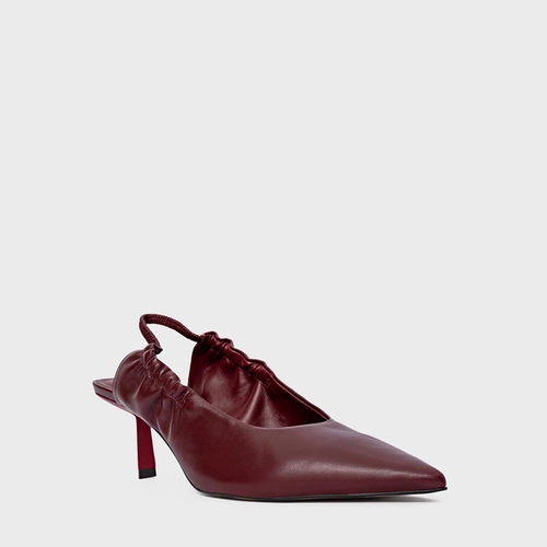Scarpin Slingback Drape Salto Fino Couro Vinho Mahogany