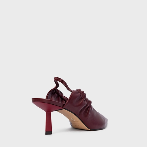 Scarpin Slingback Drape Salto Fino Couro Vinho Mahogany