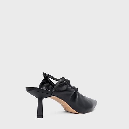 Scarpin Slingback Drape Salto Fino Couro Preto