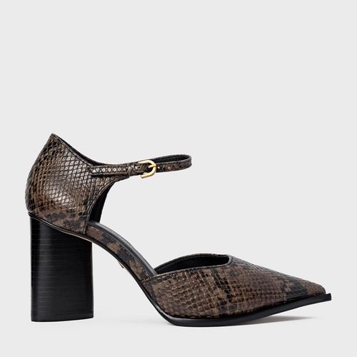Scarpin Slingback Bico Alongado Salto Bloco Couro Snake Animal Print Fendi