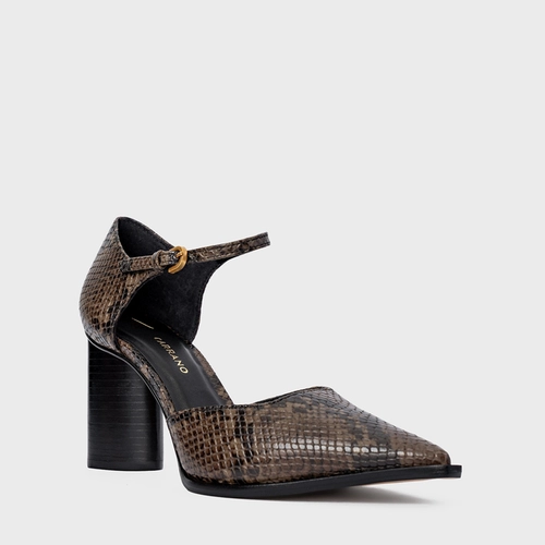 Scarpin Slingback Bico Alongado Salto Bloco Couro Snake Animal Print Fendi