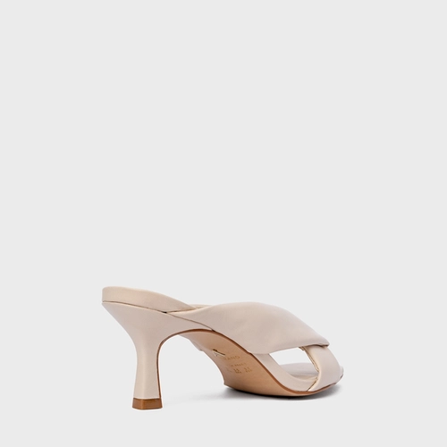 Open Mule Tiras Puffy Salto Fino Couro Off White Cotton