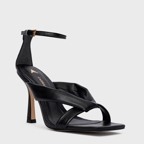 Sandália Tiras Puffy Salto Fino Couro Preto