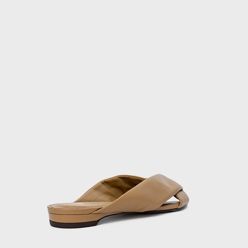 Flat Tiras Puffy Couro Bege Almond