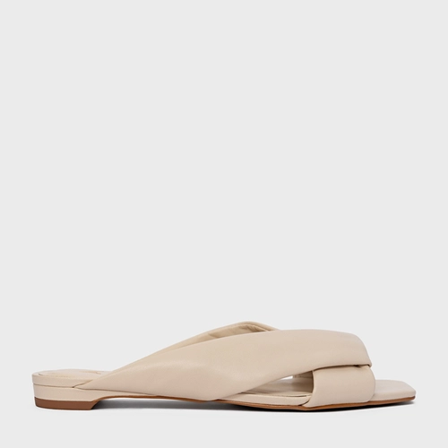 Flat Tiras Puffy Couro Off White Cotton