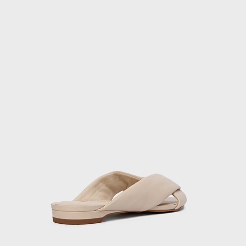 Flat Tiras Puffy Couro Off White Cotton
