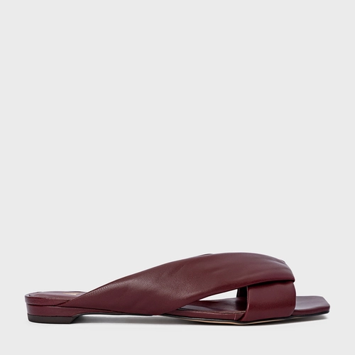 Flat Tiras Puffy Couro Vinho Mahogany