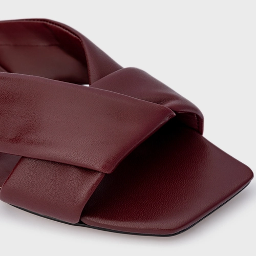 Flat Tiras Puffy Couro Vinho Mahogany