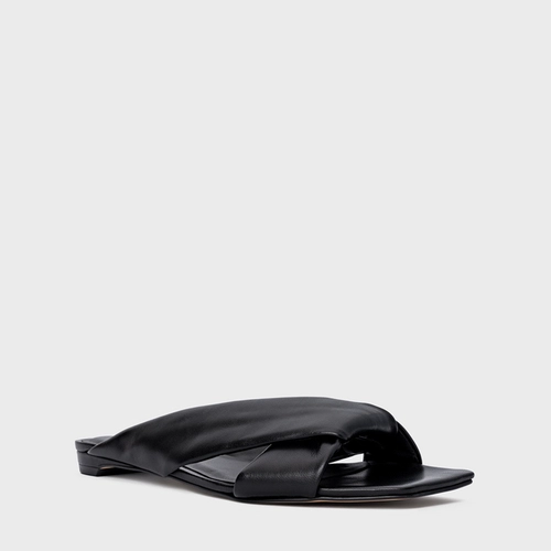 Flat Tiras Puffy Couro Preto