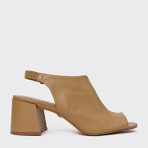 Sandal Boot Classic Salto Bloco Couro Bege Almond