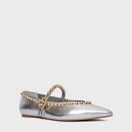 Sapatilha Contour Studs Couro Metalizado Prata