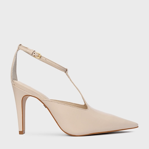 Scarpin Slingback Front Bico Alongado Salto Fino Couro Off White Cotton