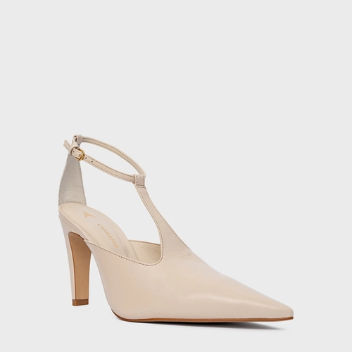 Scarpin Slingback Front Bico Alongado Salto Fino Couro Off White Cotton