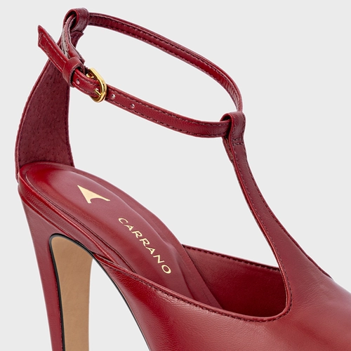 Scarpin Slingback Front Bico Alongado Salto Fino Couro Vermelho Malbec