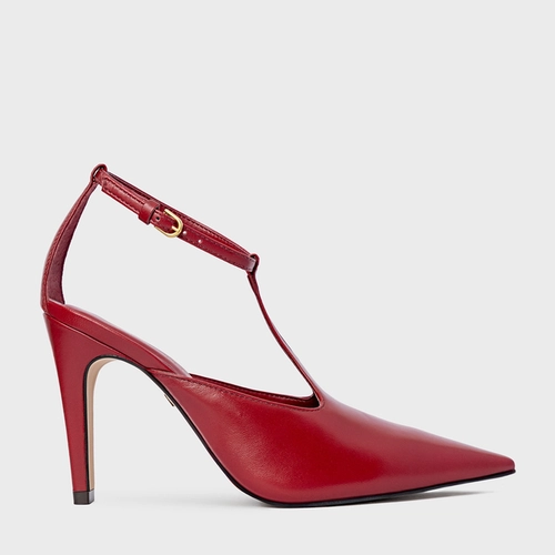 Scarpin Slingback Front Bico Alongado Salto Fino Couro Vermelho Malbec
