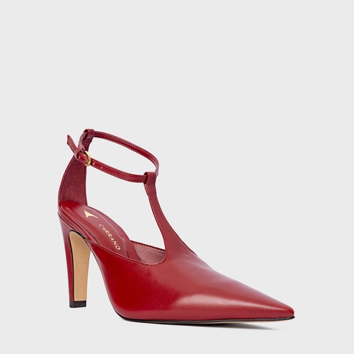 Scarpin Slingback Front Bico Alongado Salto Fino Couro Vermelho Malbec