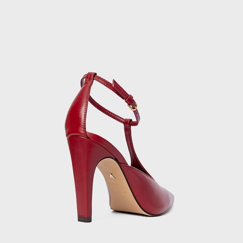 Scarpin Slingback Front Bico Alongado Salto Fino Couro Vermelho Malbec