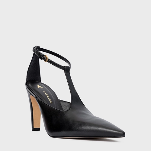 Scarpin Slingback Front Bico Alongado Salto Fino Couro Preto