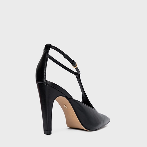 Scarpin Slingback Front Bico Alongado Salto Fino Couro Preto