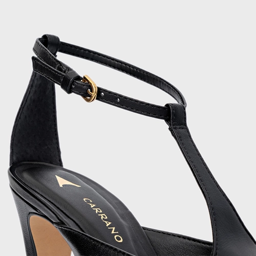 Scarpin Slingback Front Bico Alongado Salto Fino Couro Preto