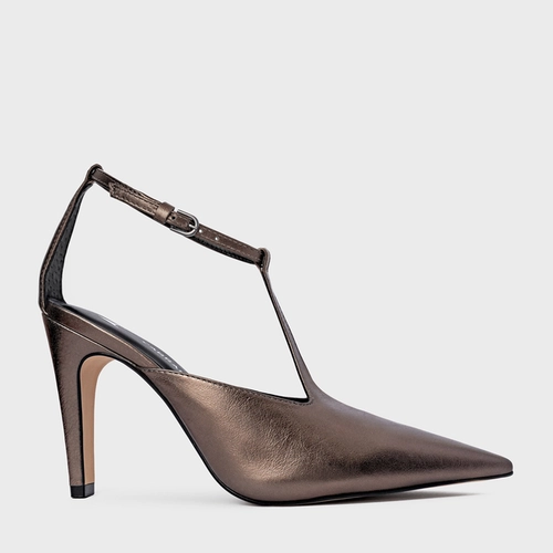 Scarpin Slingback Front Bico Alongado Salto Fino Couro Metalizado Prata Old
