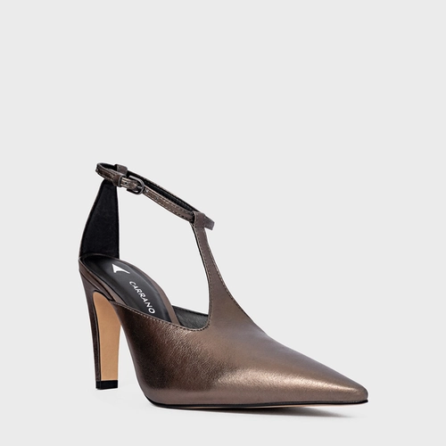 Scarpin Slingback Front Bico Alongado Salto Fino Couro Metalizado Prata Old