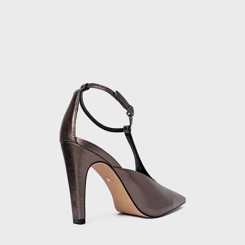 Scarpin Slingback Front Bico Alongado Salto Fino Couro Metalizado Prata Old