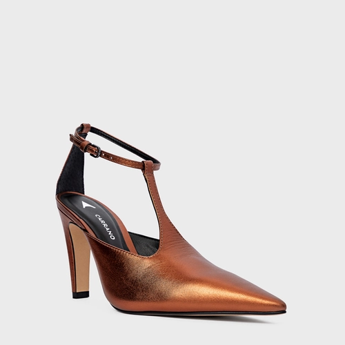 Scarpin Slingback Front Bico Alongado Salto Fino Couro Metalizado Maroon