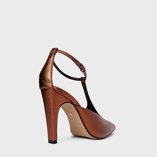 Scarpin Slingback Front Bico Alongado Salto Fino Couro Metalizado Maroon