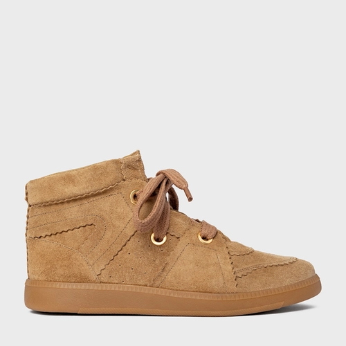 Tênis Bold Cano Alto Couro Suede Bege Almond