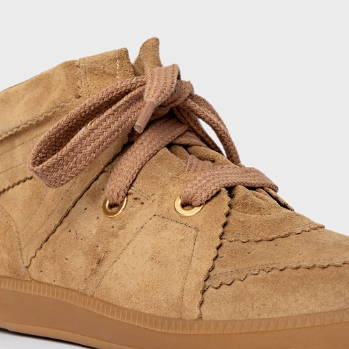 Tênis Bold Cano Alto Couro Suede Bege Almond