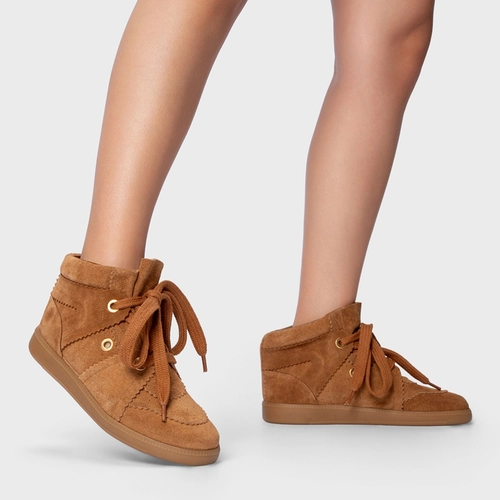 Tênis Bold Cano Alto Couro Suede Marrom Saddle