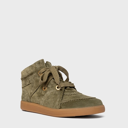 Tênis Bold Cano Alto Couro Suede Verde Army Green