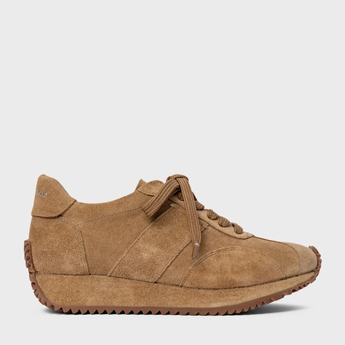 Tênis Bold Flatform Couro Suede Bege Almond