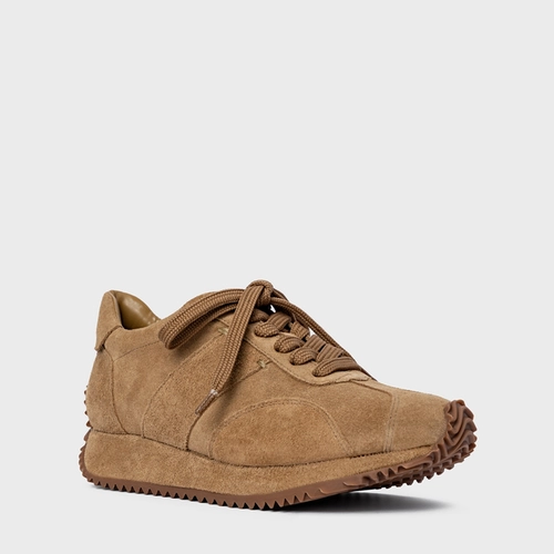 Tênis Bold Flatform Couro Suede Bege Almond