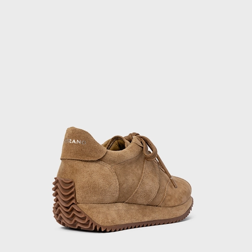 Tênis Bold Flatform Couro Suede Bege Almond