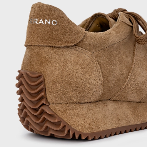 Tênis Bold Flatform Couro Suede Bege Almond