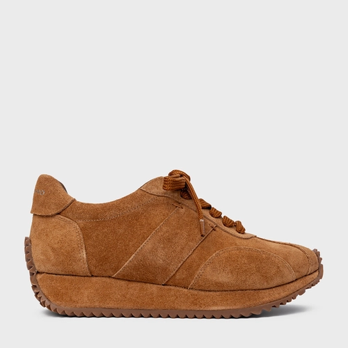 Tênis Bold Flatform Couro Suede Marrom Saddle