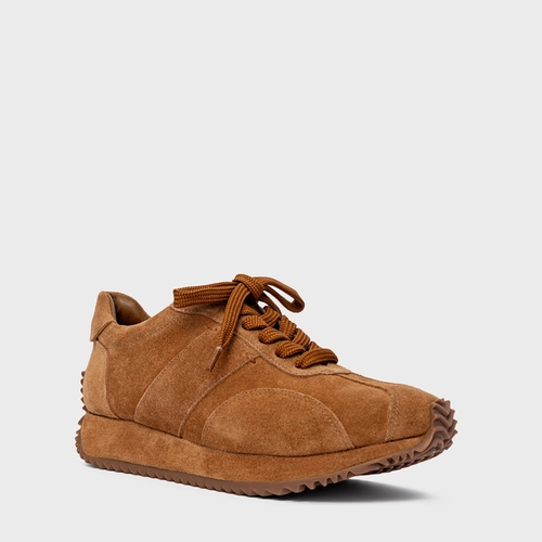 Tênis Bold Flatform Couro Suede Marrom Saddle