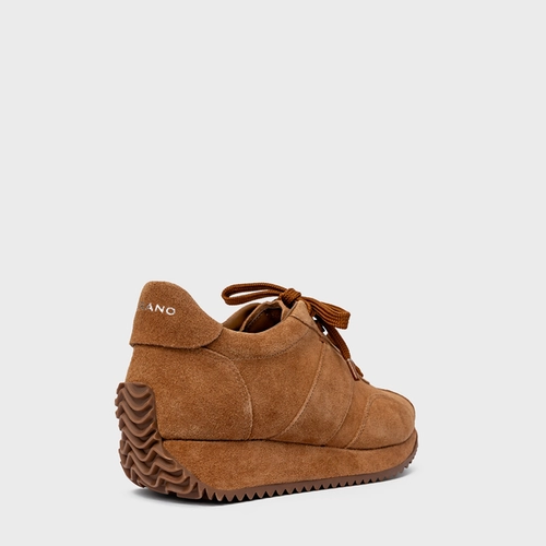 Tênis Bold Flatform Couro Suede Marrom Saddle