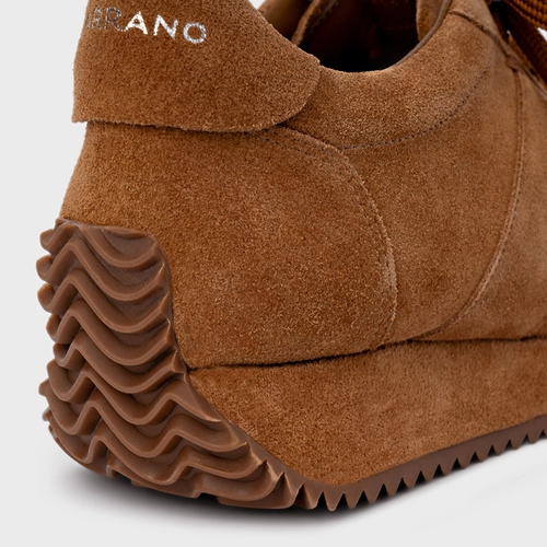 Tênis Bold Flatform Couro Suede Marrom Saddle