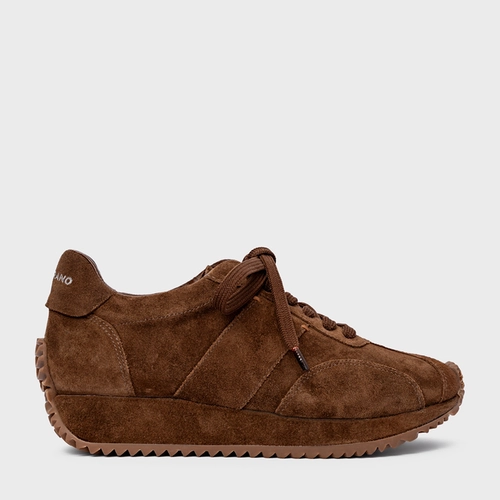 Tênis Bold Flatform Couro Suede Marrom Brownie